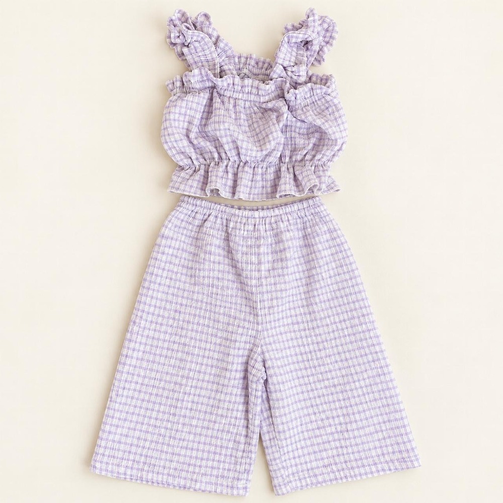 Zara Baby Lavender Gingham Top & Pants Set – 9–12 Months